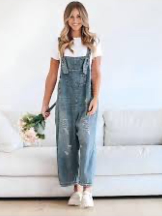 Denim - Blue Women's Distressed Denim Overalls